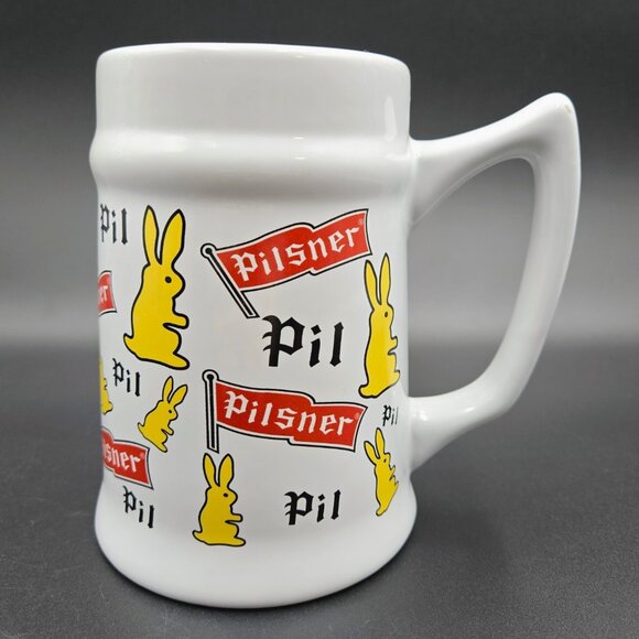 Pilsner Beer Stein Bunny White Collector Mug Yellow Rabbit Ceramic Flag Read - Picture 1 of 11
